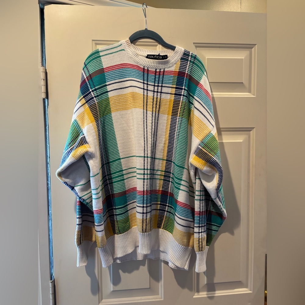 Nautica Sweater with Green, Yellow, Blue & Red Plaid